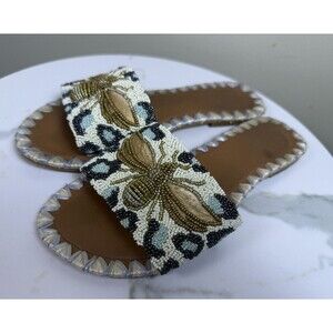 Tiana New York Sandals Beaded Bleeper Slippers 3D Bee Size 9 Blue **READ**